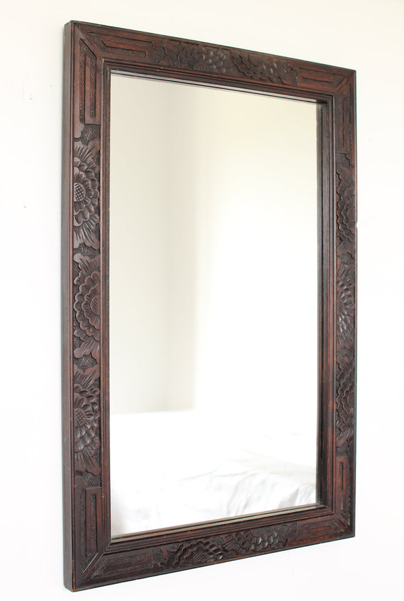 Arts Crafts Mirror.Beautiful deep patina to the wood. Probably rosewood.  Fully restored.&Superb condition.  New hanging hardware  30 x 460 x 704mm