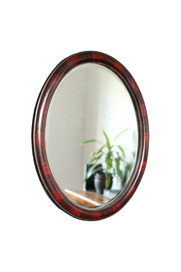 Antique Faux Tortoiseshell Mirror  Great condition for its age. Great black/red/gold colouring.  H= 545mm W= 440mm D = 30mm