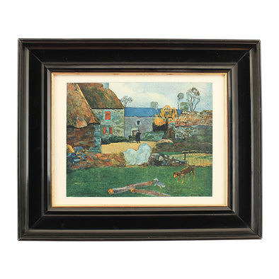 French print of Gauguin’s A Blue Roof (Farm in Pouldu) 1890 in exquisite early 20th century black lacquer frame.  Fully cleaned and restored with new gilt slip, glass &amp; hanging hardware.&nbsp;