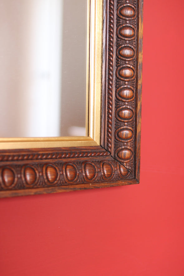 Edwardian Oak Mirror with Thumbnail Carving