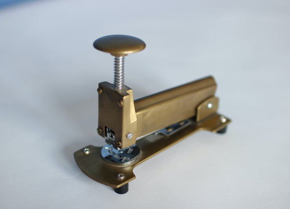 Vintage Brass Stapler. Made in India.  Cracking design.  Full working order.  W57x H110 x L145mm