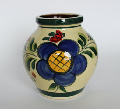 West German Bay Keramik ball vase.  Perfect condition.  D165 x H170mm Green, blue and red colouring.