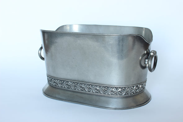 Unique mid-century pewter wine bucket.  Designed for the V&A Museum.  Perfect condition.  L290 x W175 x H157mm  Weight=2.1kg