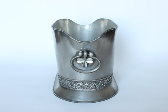 Unique mid-century pewter wine cooler / champagne bucket.&nbsp; Designed for the V&amp;A Museum.  A dual-handled pewter champagne or wine bucket, featuring an antique shamrock pattern. Ideal for accommodating one or two bottles.