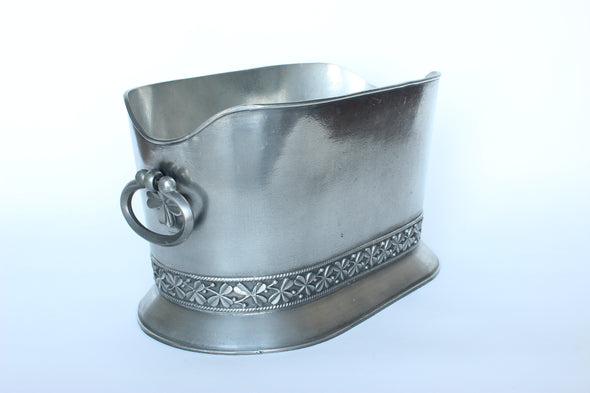 Unique mid-century pewter wine cooler / champagne bucket.&nbsp; Designed for the V&amp;A Museum.  A dual-handled pewter champagne or wine bucket, featuring an antique shamrock pattern. Ideal for accommodating one or two bottles.  The Inspired, a collaboration with the Victoria &amp; Albert Museum, London references the museum’s vast archive of 17th and 18th century European pewter. Each piece is marked with the V&amp;A logotype.  Perfect condition.  L290 x W175 x H157mm