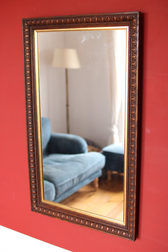 Edwardian Oak Mirror with Thumbnail Carving