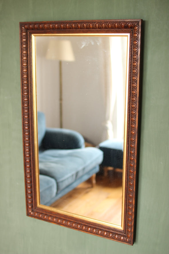 Edwardian Oak Mirror with Thumbnail Carving