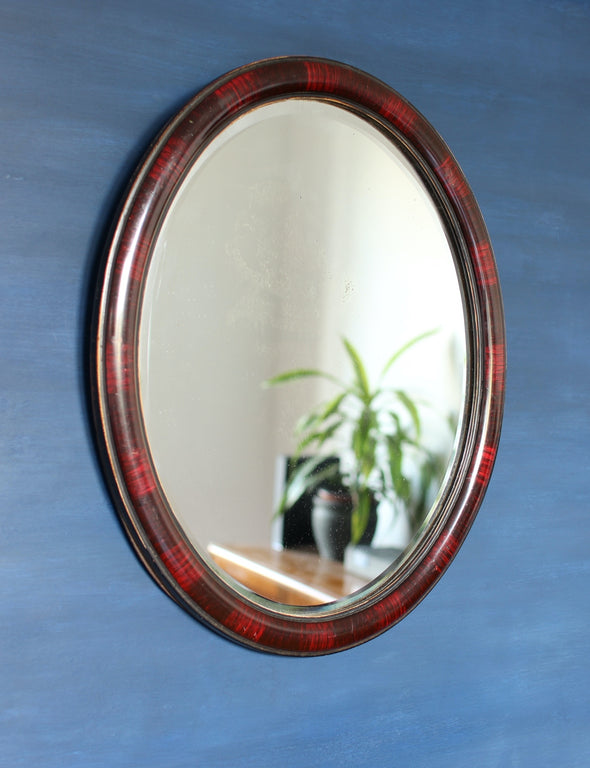 Antique Faux Tortoiseshell Mirror  Great condition for its age. Great black/red/gold colouring.  H= 545mm W= 440mm D = 30mm