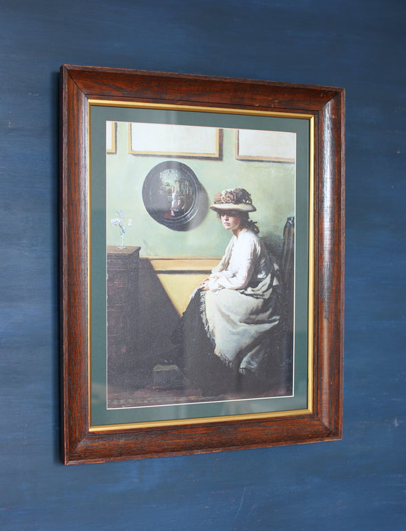 The Mirror by William Orpen 1900 in a fully restored oak frame from the same period with a new real-gilt slip, new glass, hanging hardware and a beeswax finish.