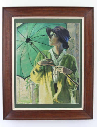 The Sunshade William John Leech, 1913 in a fully restored oak frame from the same period with a gilt slip, new glass, hanging hardware and a beeswax finish.&nbsp;