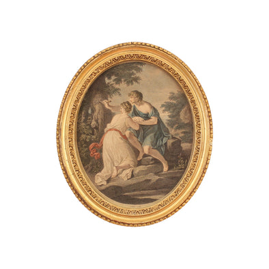 Antique Print. Paris and Oenone small oval  in gilt frame  Excellent condition for age. Some minor wear on the frame.