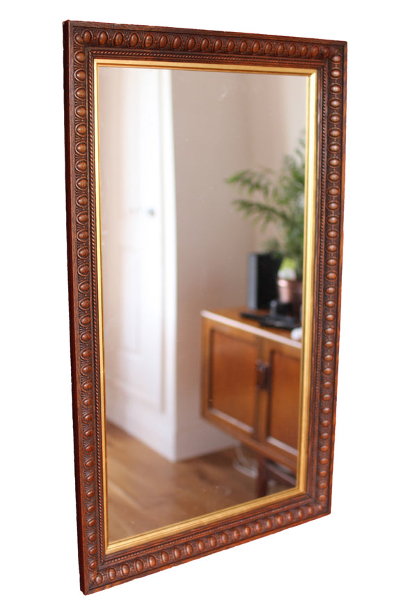 Beautiful Oak Mirror with Thumbnail Carving  Early 20th century oak mirror with wonderful dark patina.&nbsp; Fully restored with new real-gilt leaf slip.&nbsp; Ready to hang  D40 x W530 x H875mm